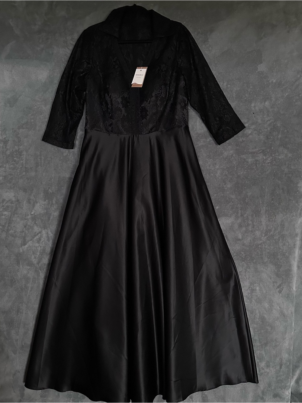 Missac Elegant Black Maxi Dress Formal with Lace Bodice Mother of the Bride 2X